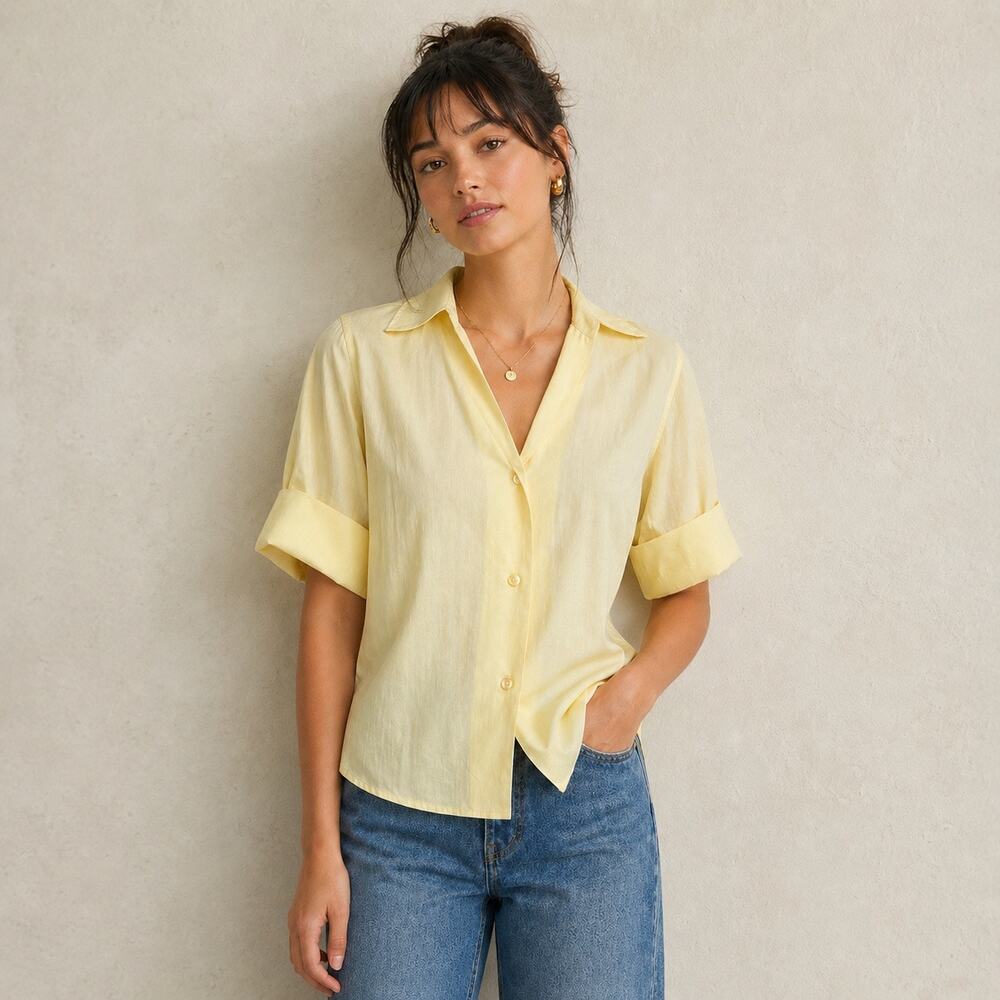 Vintage Lady Manhattan Yellow Blouse 60s Mod Cuffed Sleeve M